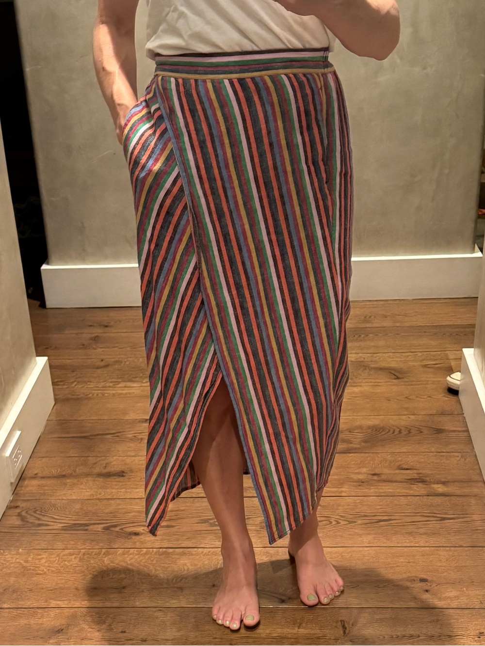 Madewell Multi-Stripe Wrap Midi Skirt